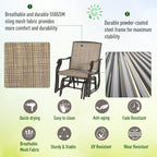 3 Piece Outdoor Glider Chair with Coffee Table Bistro Set, 2 Patio Rocking Swing Chairs with Breathable Sling Fabric, Glass Tabletop, for Backyard, Garden and Porch, Mixed Brown