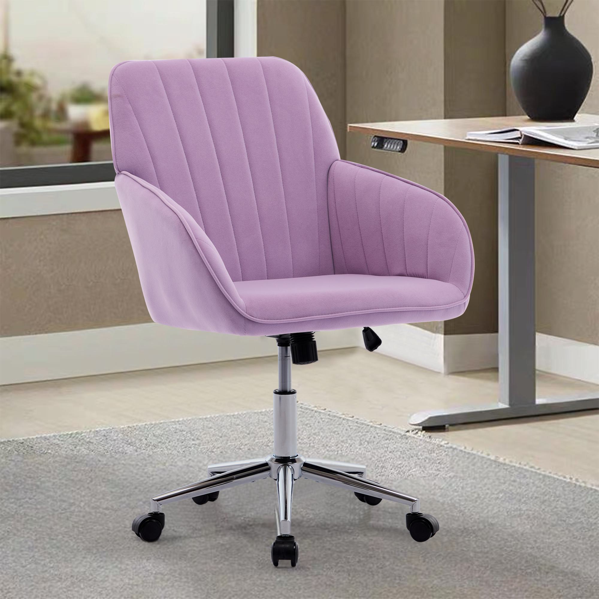 Adjustable Ergonomic Swivel Chair with Memory Foam Cushion and Lumbar Support, Office Chair with Silver Base, 25" L x 23" W x 38" H, Lilac