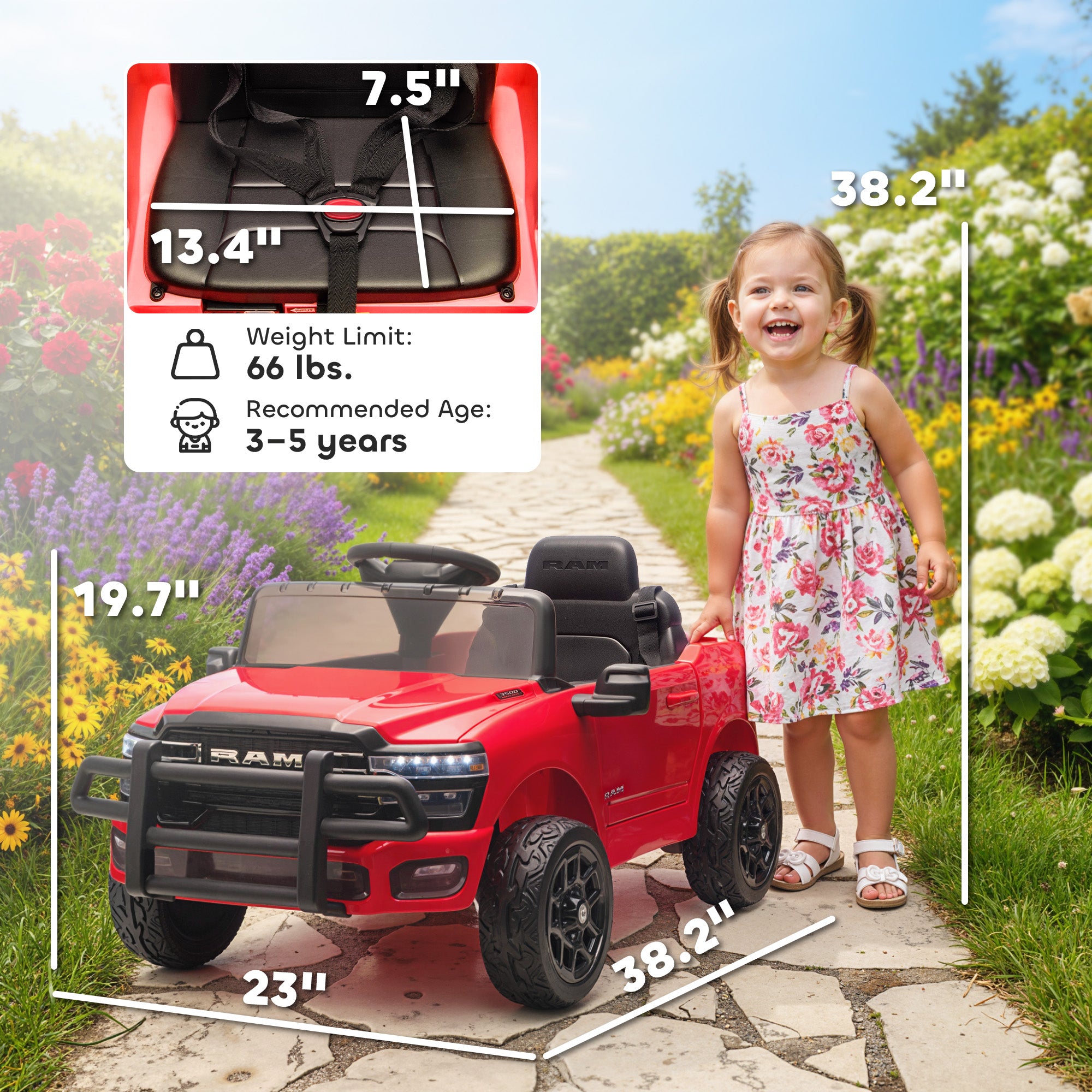 12V Kids Ride on Car, Licensed RAM 3500 Ride on Toys with Dual Motors, Remote Control for Toddlers, Red