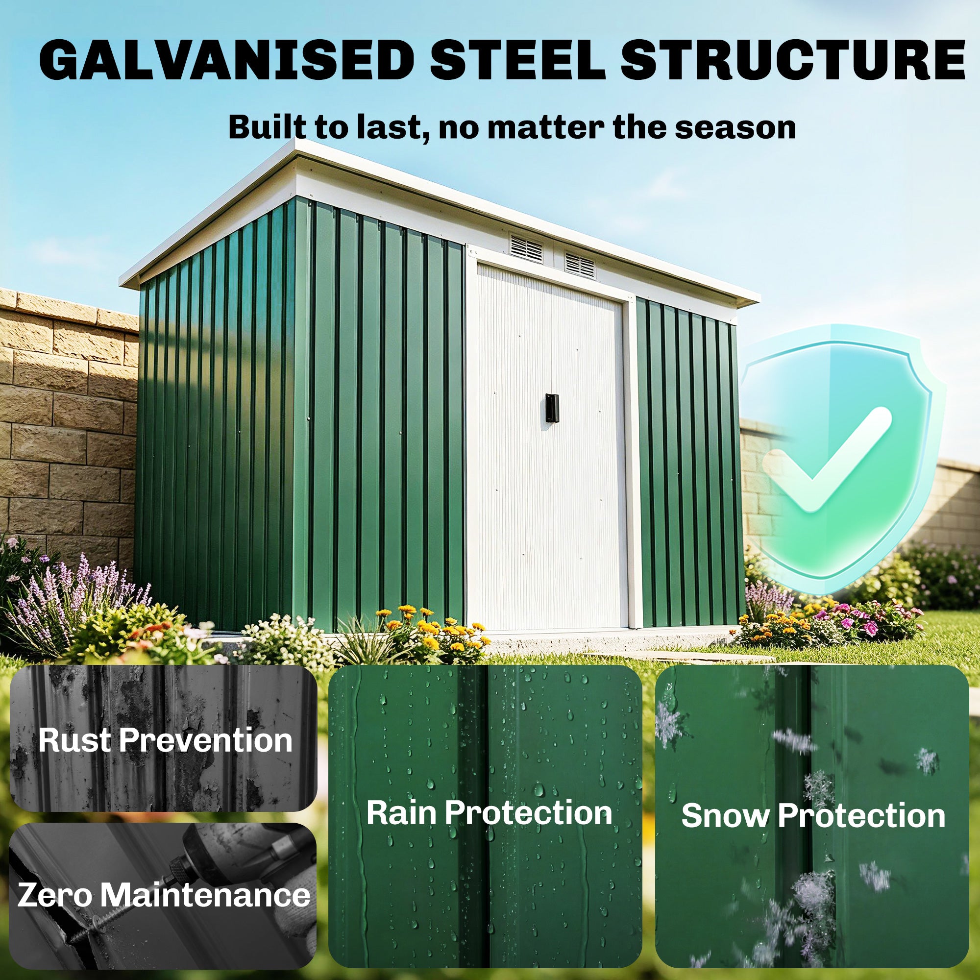 9' x 4' Metal Outdoor Storage Shed, Tool House with Double Lockable Doors for Backyard, Patio, Lawn, Garage, Dark Green