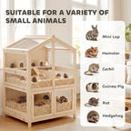 Wooden Hamster Cage, Large 3 Tier Hamster Cage w/ Pull-Out Tray, Openable Top, Hut, Seesaws, 26.8"L x 24.2"W x 35.4"H
