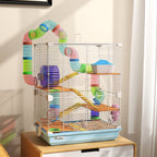 5 Tiers Hamster Cage Portable Animal Travel Carrier w/ Exercise Wheels Tube, Light Blue