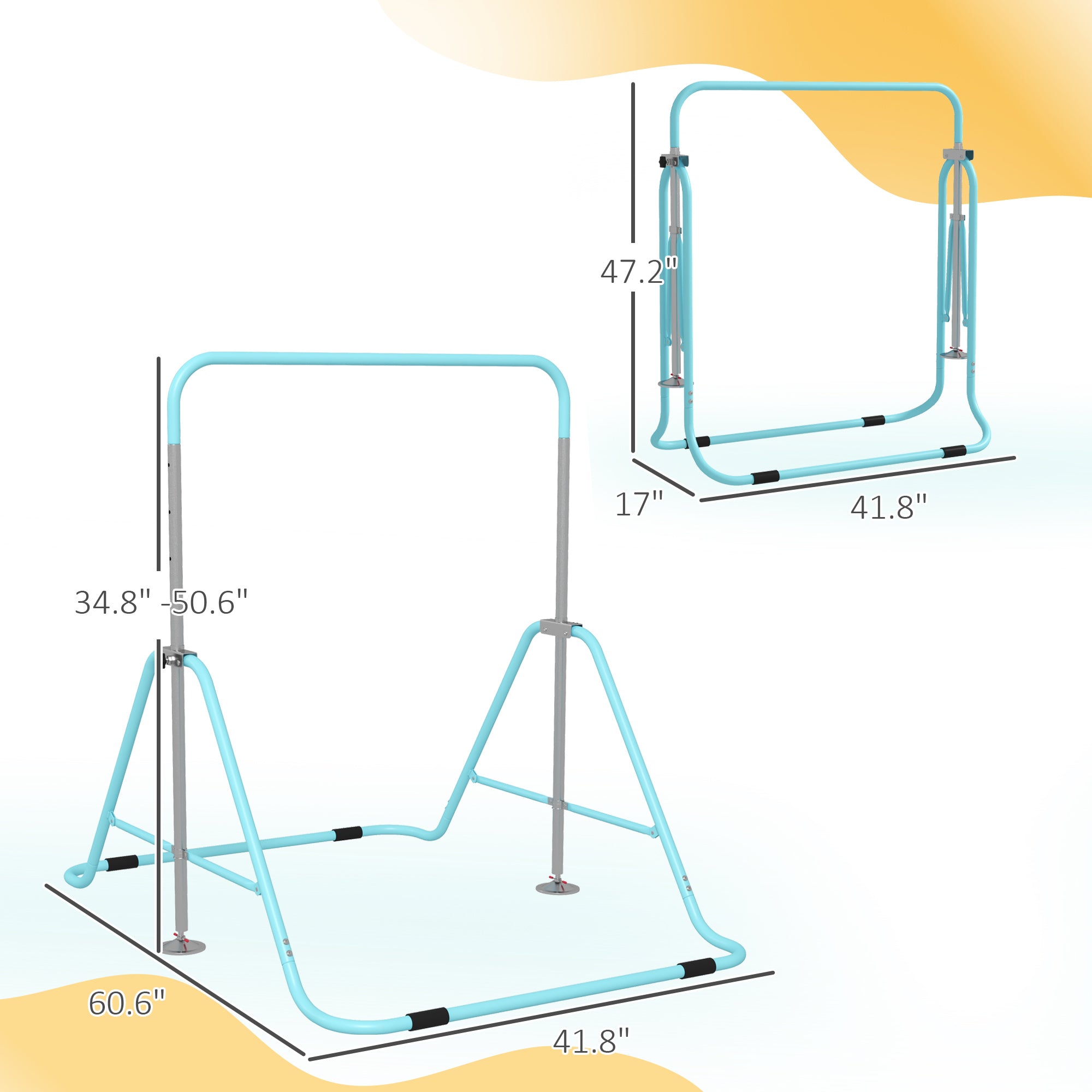 Folding Gymnastics Bar for Kids, Adjustable Height, Green