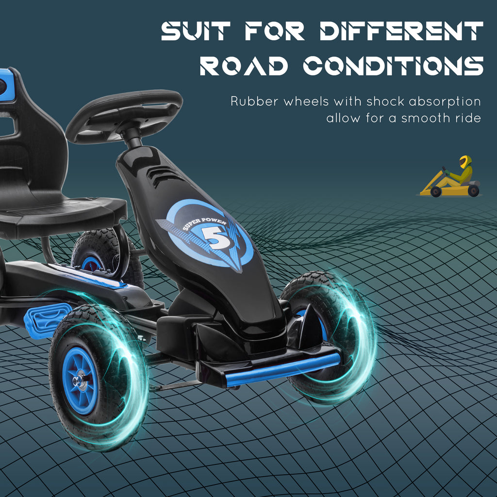 Kids Pedal Go Kart Ride-on Toy with Ergonomic Comfort, Pedal Car with Tough, Wear-Resistant Tread, Go Cart Kids Car for Boys & Girls with Suspension System, Safety Hand Brake, Ages 5-12, Blue