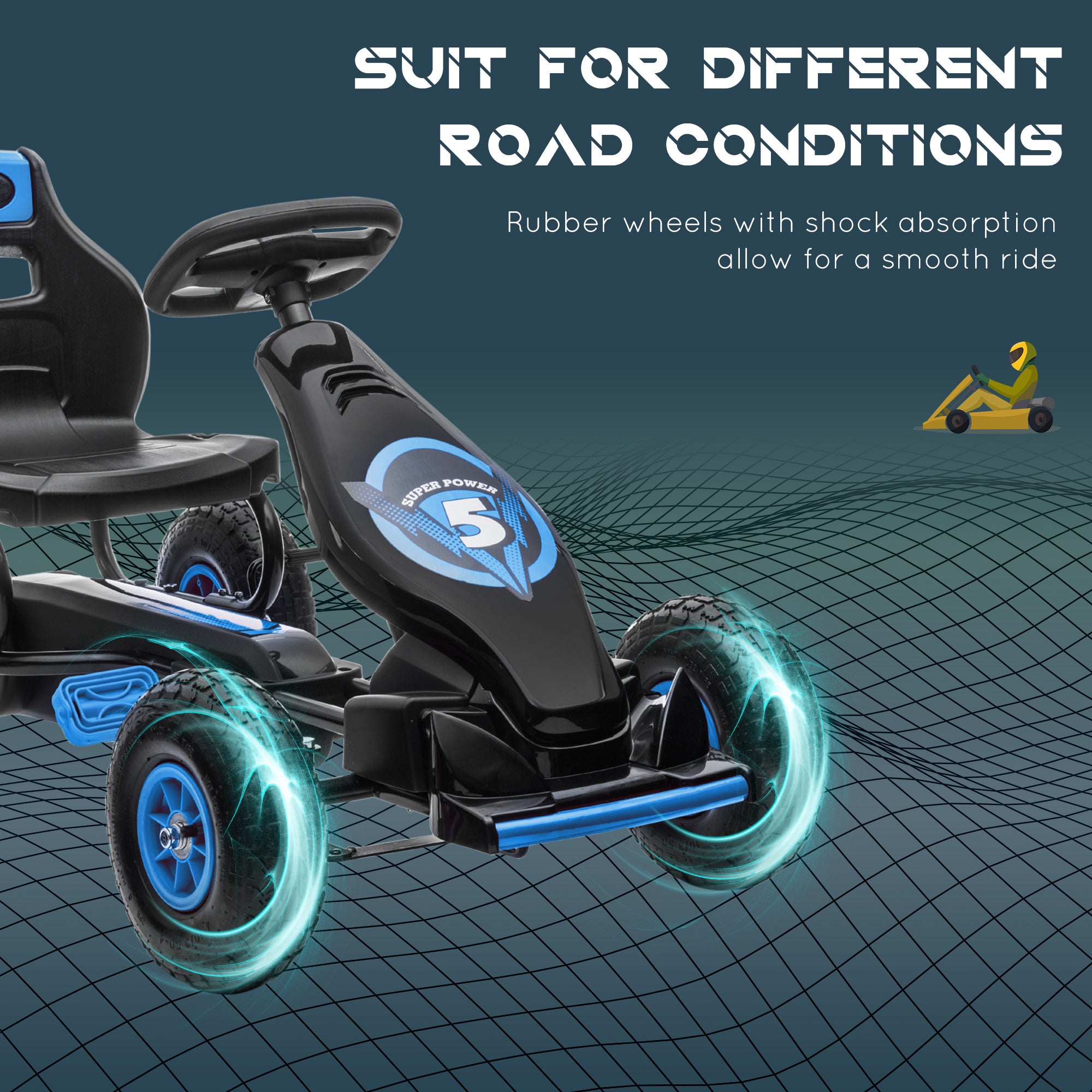 Kids Pedal Go Kart Ride-on Toy with Ergonomic Comfort, Pedal Car with Tough, Wear-Resistant Tread, Go Cart Kids Car for Boys & Girls with Suspension System, Safety Hand Brake, Ages 5-12, Blue