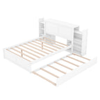 Full Size Storage Platform Bed with Pull Out Shelves, Twin Size Trundle, Solid Wood and MDF, 98" L x 89" W x 39.5" H, White