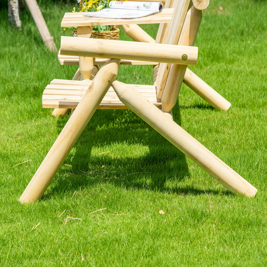 2-Seat Wooden Adirondack Chair, Patio Bench with Table, Outdoor Loveseat Fire Pit Chair for Porch, Backyard, Deck, Natural