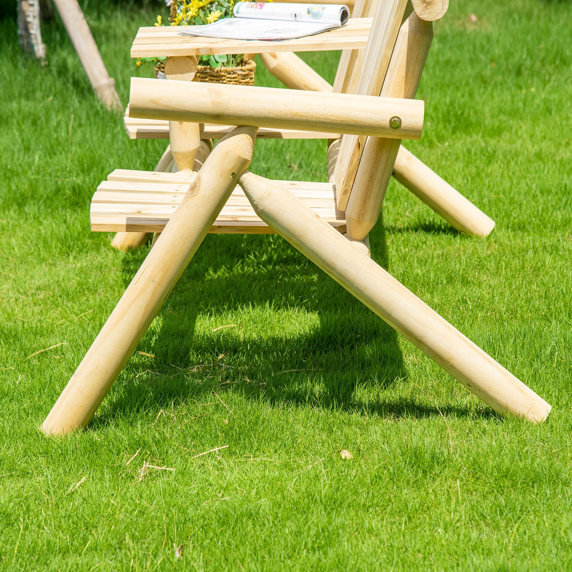 2-Seat Wooden Adirondack Chair, Patio Bench with Table, Outdoor Loveseat Fire Pit Chair for Porch, Backyard, Deck, Natural