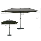Patio Umbrella 15' Steel Rectangular Outdoor Double Sided Market with base, UV Sun Protection & Easy Crank for Deck Pool Patio Dark Gray