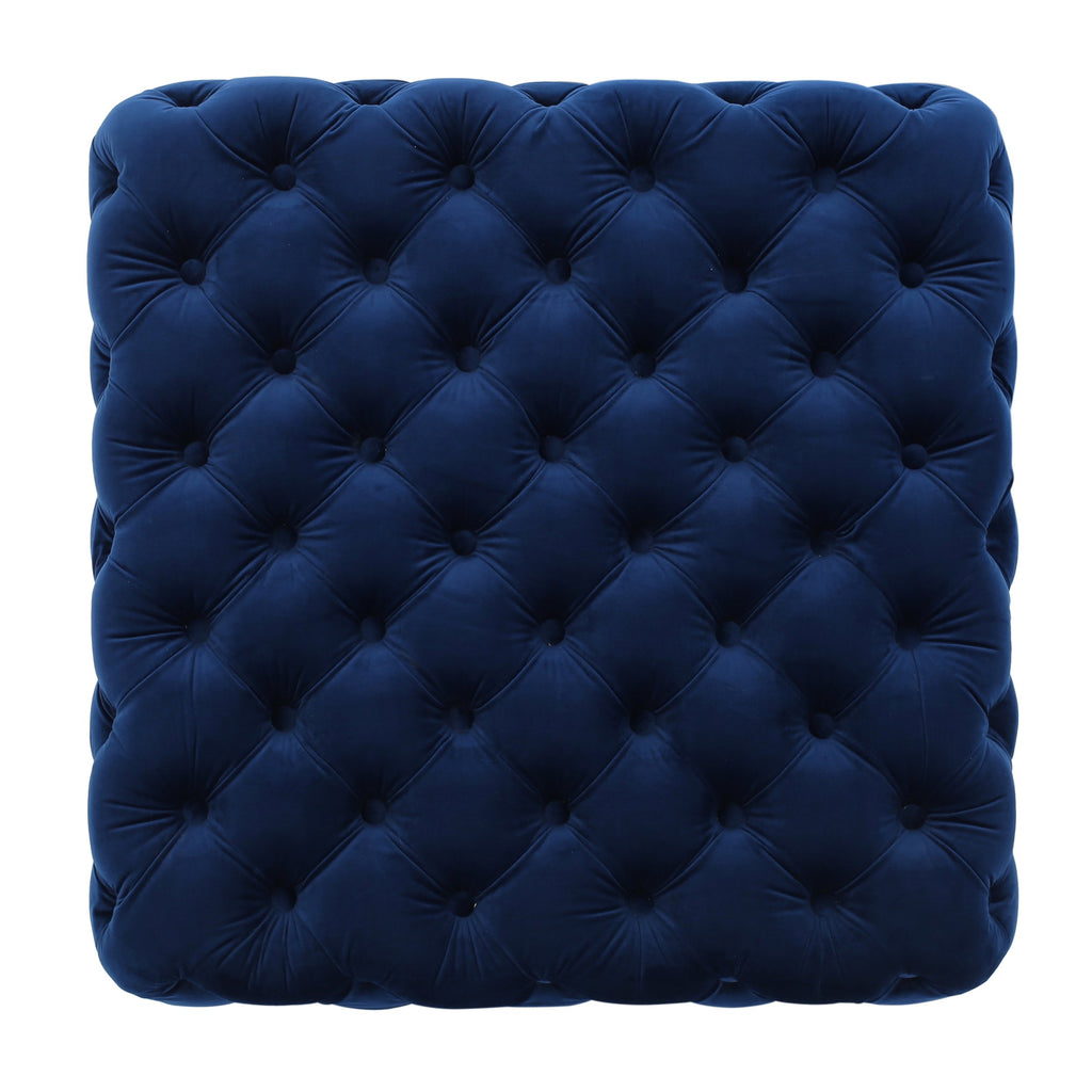 Velvet Ottoman with Cushioned Top, Sturdy Frame, and Space-Saving Design, 29" L x 29" W x 18.25" H, Navy Blue