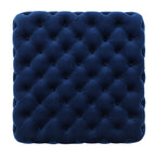 Velvet Ottoman with Cushioned Top, Sturdy Frame, and Space-Saving Design, 29" L x 29" W x 18.25" H, Navy Blue