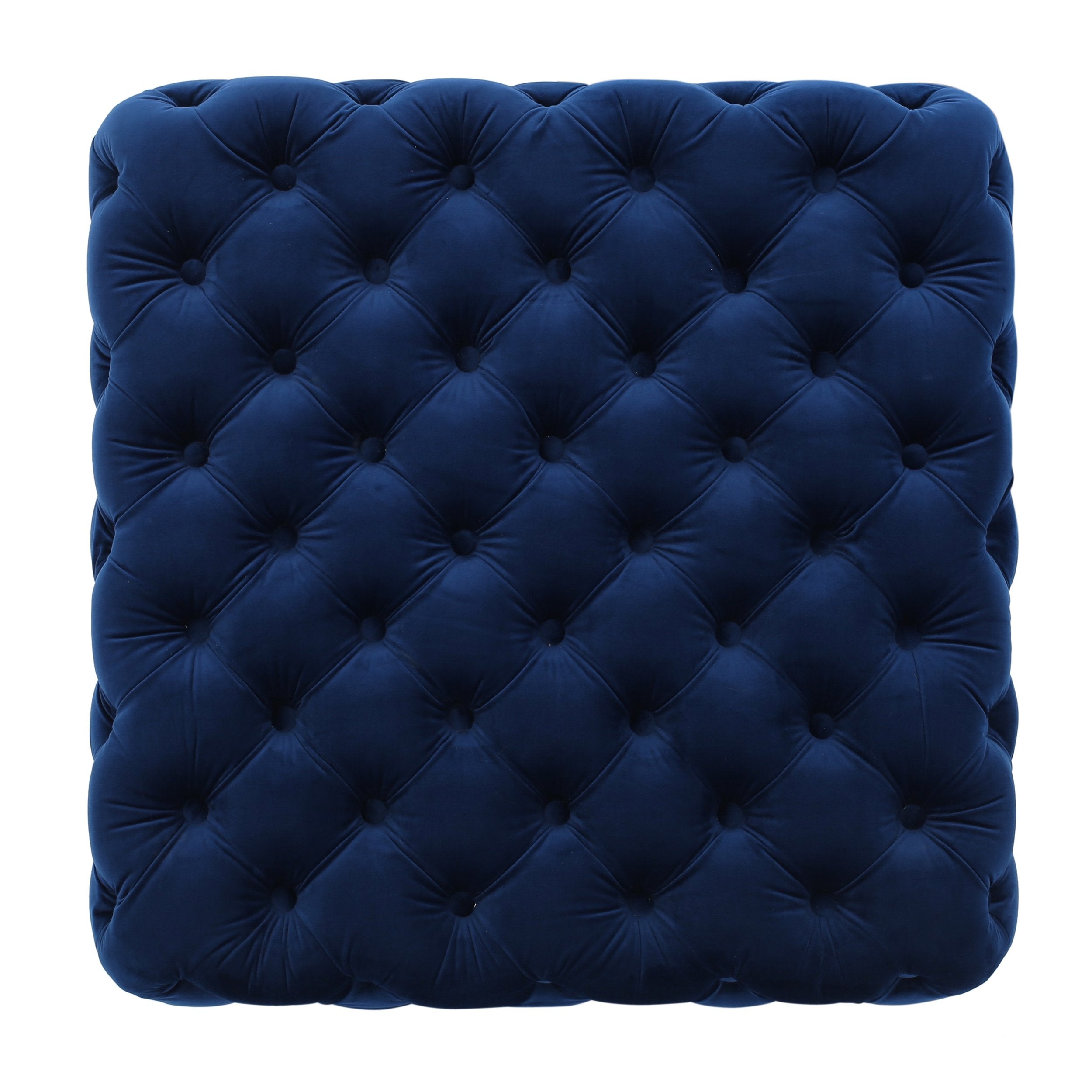 Velvet Ottoman with Cushioned Top, Sturdy Frame, and Space-Saving Design, 29" L x 29" W x 18.25" H, Navy Blue