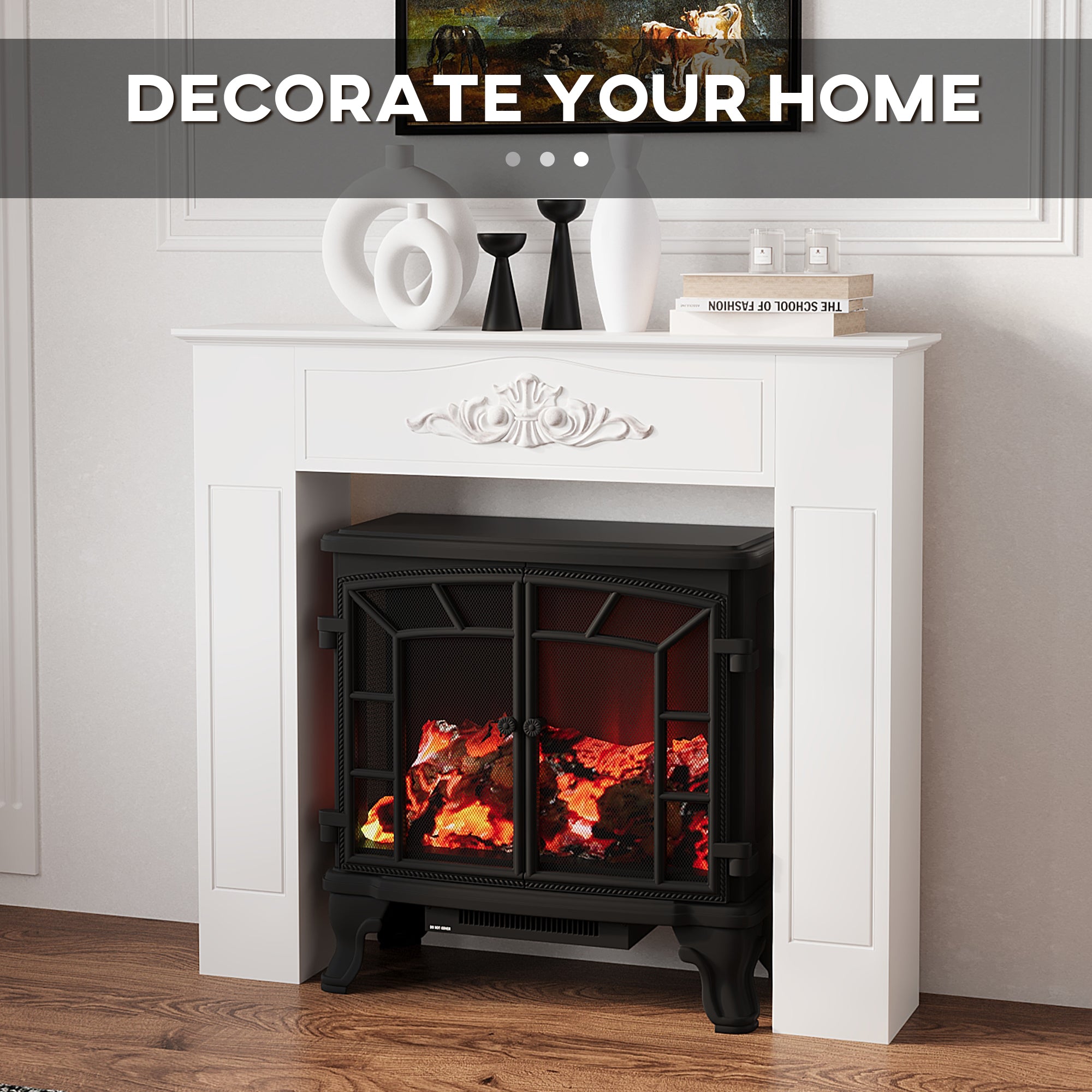 Freestanding Fireplace Surround, Modern Fireplace Mantel with Leg for Electric Fireplaces, 44.7" W x 40" H, White