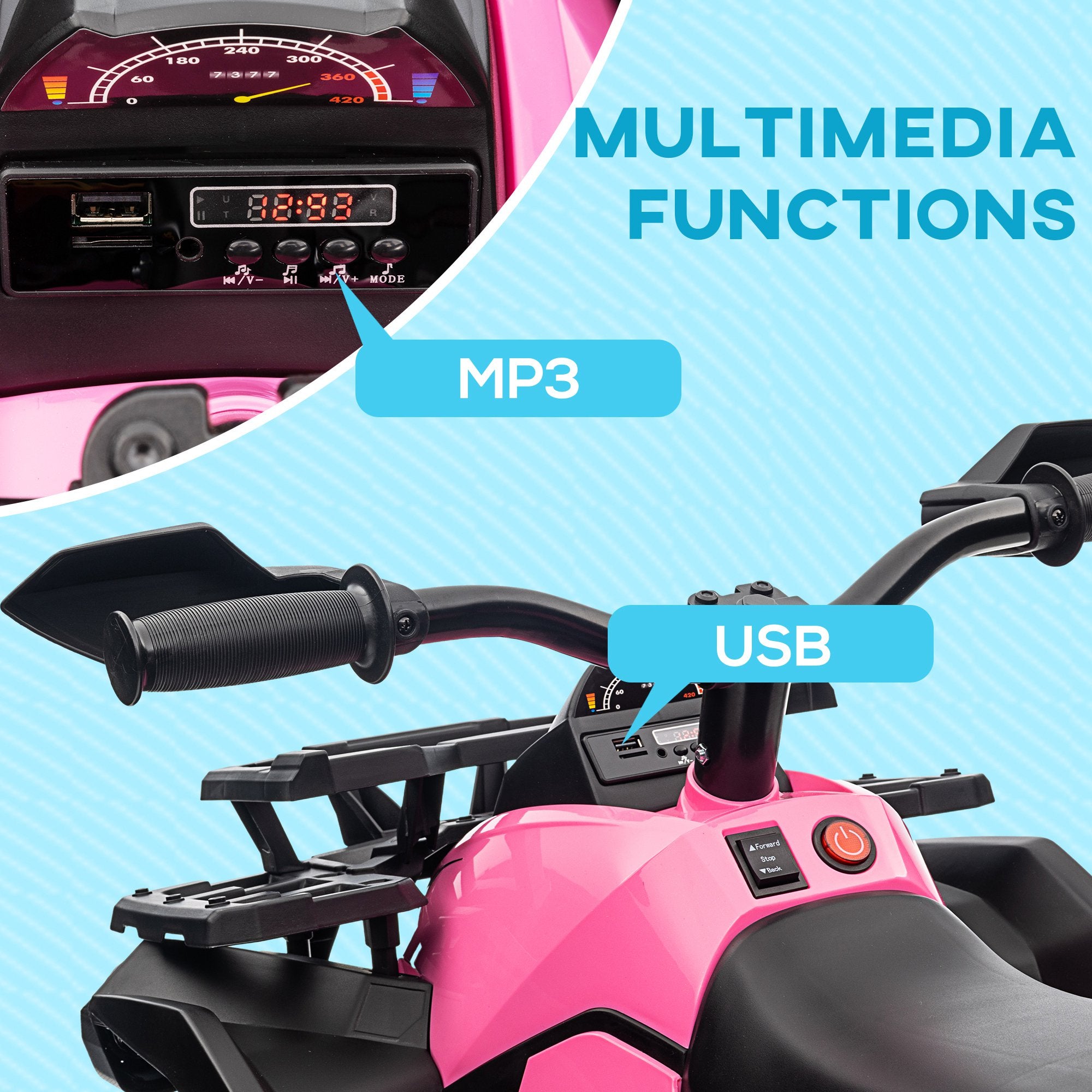 12V 4 Wheeler Kids ATV with Music, Headlights for 37-60 Months Boys and Girls, Pink