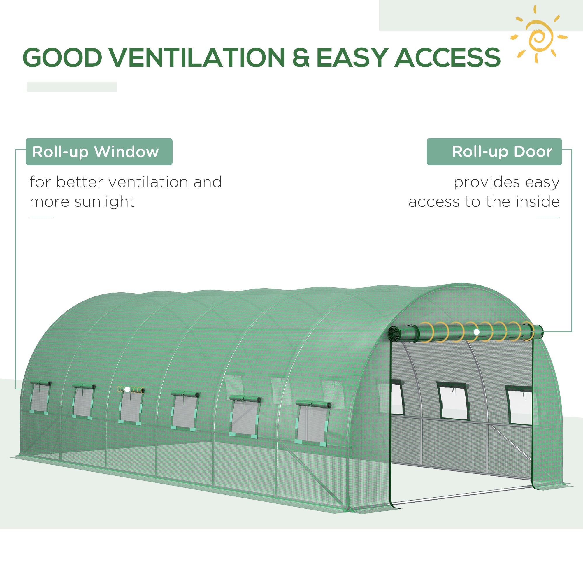 19.7' x 9.8' x 6.6' Plastic Greenhouse Cover Replacement, Heavy Duty Waterproof Tarp for Hoop House, Sheeting with 12 Windows, Door & Reinforcement Grid, Green