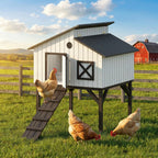 Chicken Coop Hen House with Nesting Box, Elevated Rabbit Hutch with Ramp, Asphalt Openable Roof and Elevated Legs