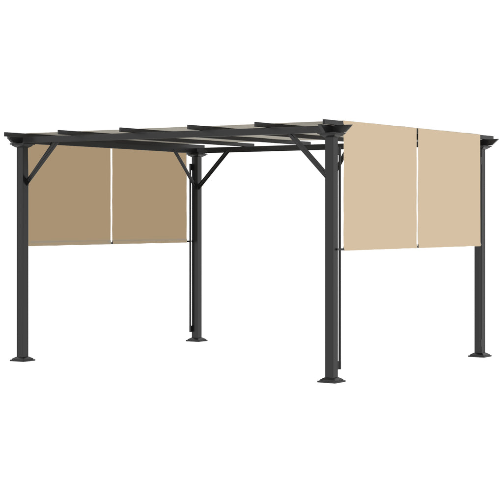 12' x 10' Outdoor Retractable Pergola Canopy with Sun Shade Unique Design Canopy Patio Metal Shelter for Garden Porch Beach, Beige