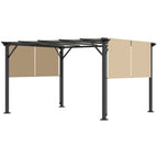 12' x 10' Outdoor Retractable Pergola Canopy with Sun Shade Unique Design Canopy Patio Metal Shelter for Garden Porch Beach, Beige