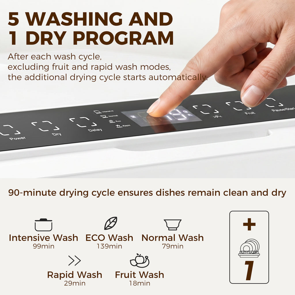 Countertop Dishwasher, Portable Mini Dishwasher with 1.6 Gal Built-in Water Tank, 5 Washing Programs, Air-Dry Function