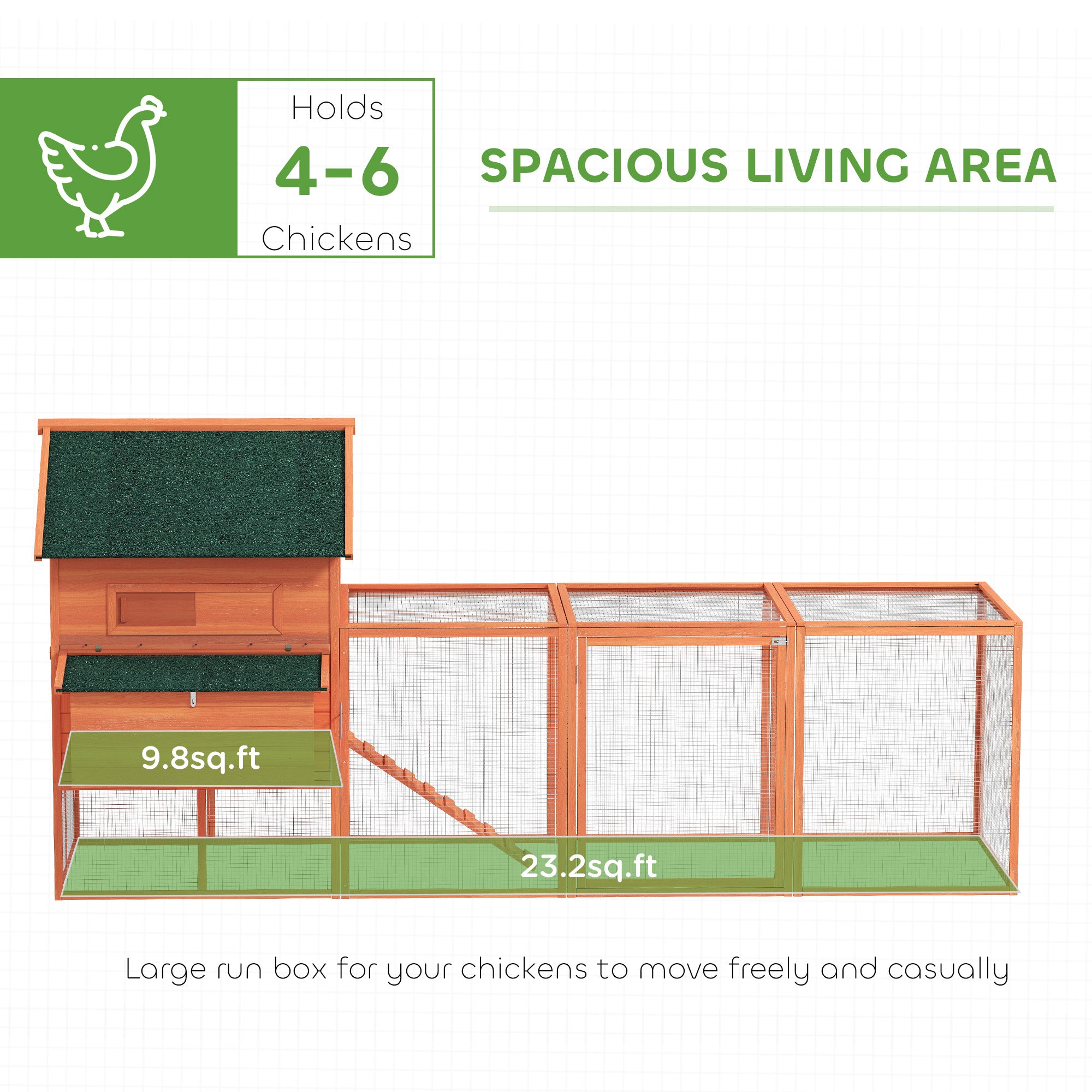 137" Wooden Chicken Coop for 4-6 Chickens, Backyard, Orange