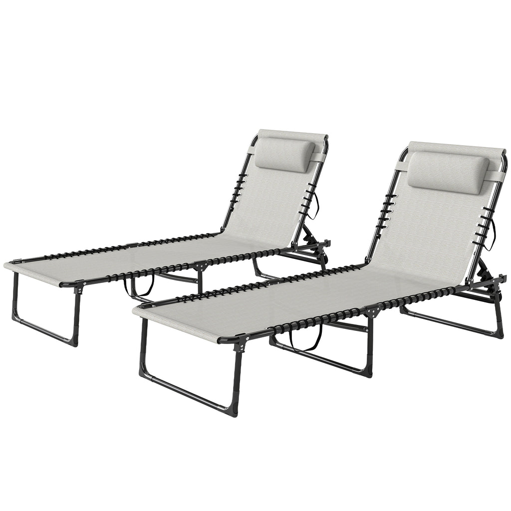 2 Folding Chaise Lounge Pool Chairs with 4-Position Reclining Back, Pillow, Breathable Mesh & Bungee Seat, Dark Blue