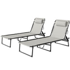 2 Folding Chaise Lounge Pool Chairs with 4-Position Reclining Back, Pillow, Breathable Mesh & Bungee Seat, Dark Blue