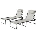 2 Folding Chaise Lounge Pool Chairs with 4-Position Reclining Back, Pillow, Breathable Mesh & Bungee Seat, Dark Blue