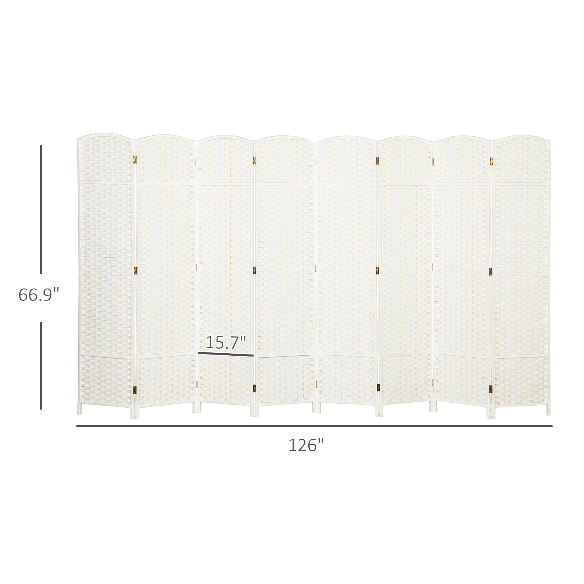 Folding Room Divider Screen 8 Panel 5.6 ' Tall Privacy Screen Freestanding Room Partition for Home Office, White
