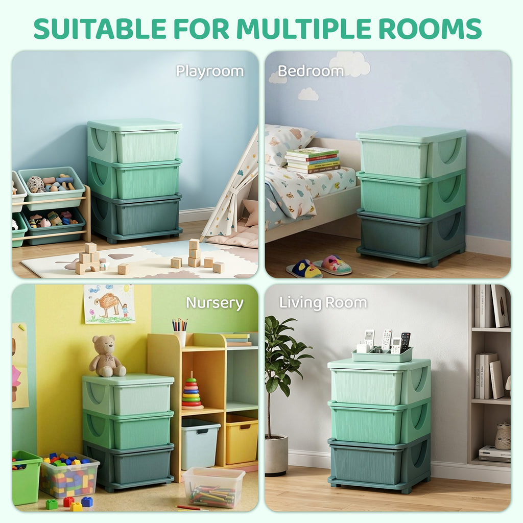 3 Tier Kids Storage Unit, Toy Organizers and Storage with 3 Drawer for Bedroom Nursery Living Room for Boys Girls Green