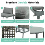 8-Piece Half Moon Sectional Sofa with 2 Coffee Table & Cushion, PE Wicker Patio Furniture for Backyard, 34.5'' L x 25.5'' W x 12.5'' H, Gray