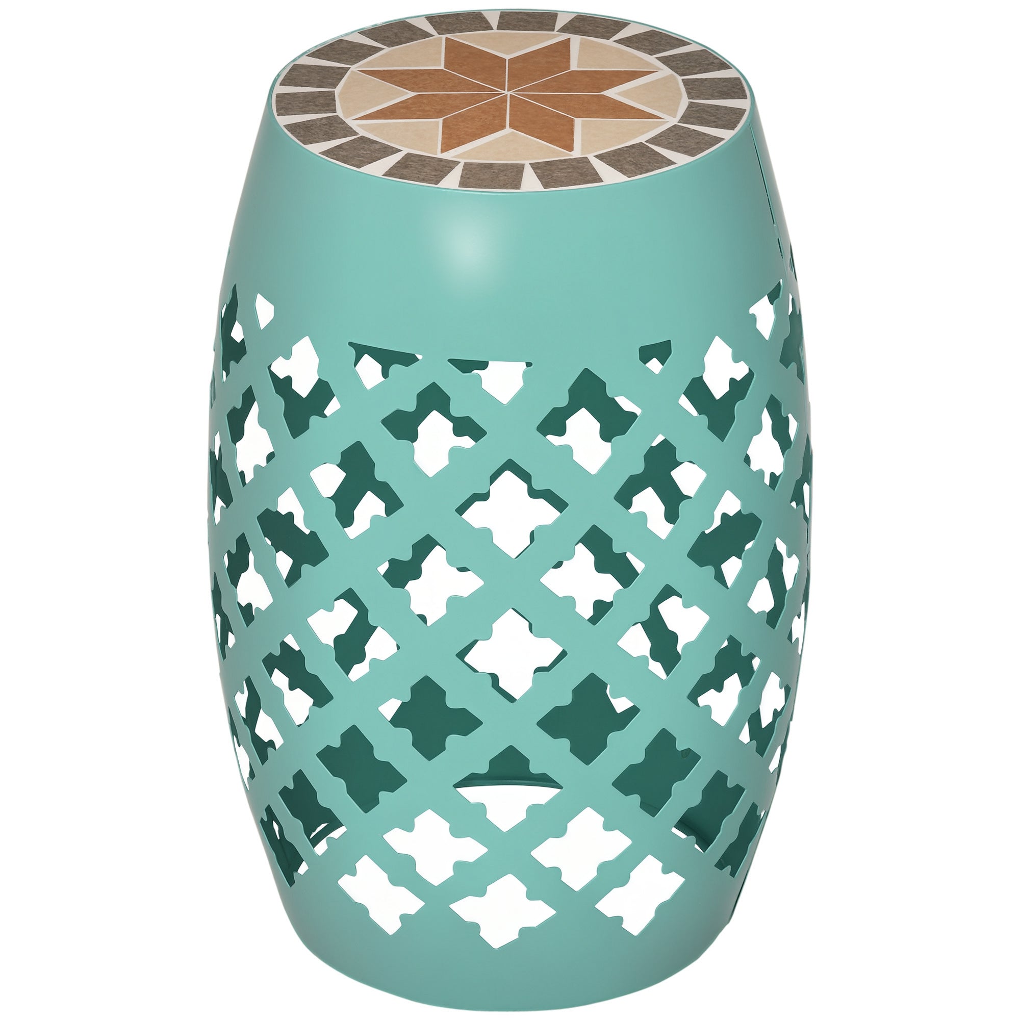 Decorative Outdoor Stool, 12" Round Patio Side Table, Mosaic Accent Plant Stand for Garden, Balcony, Blue