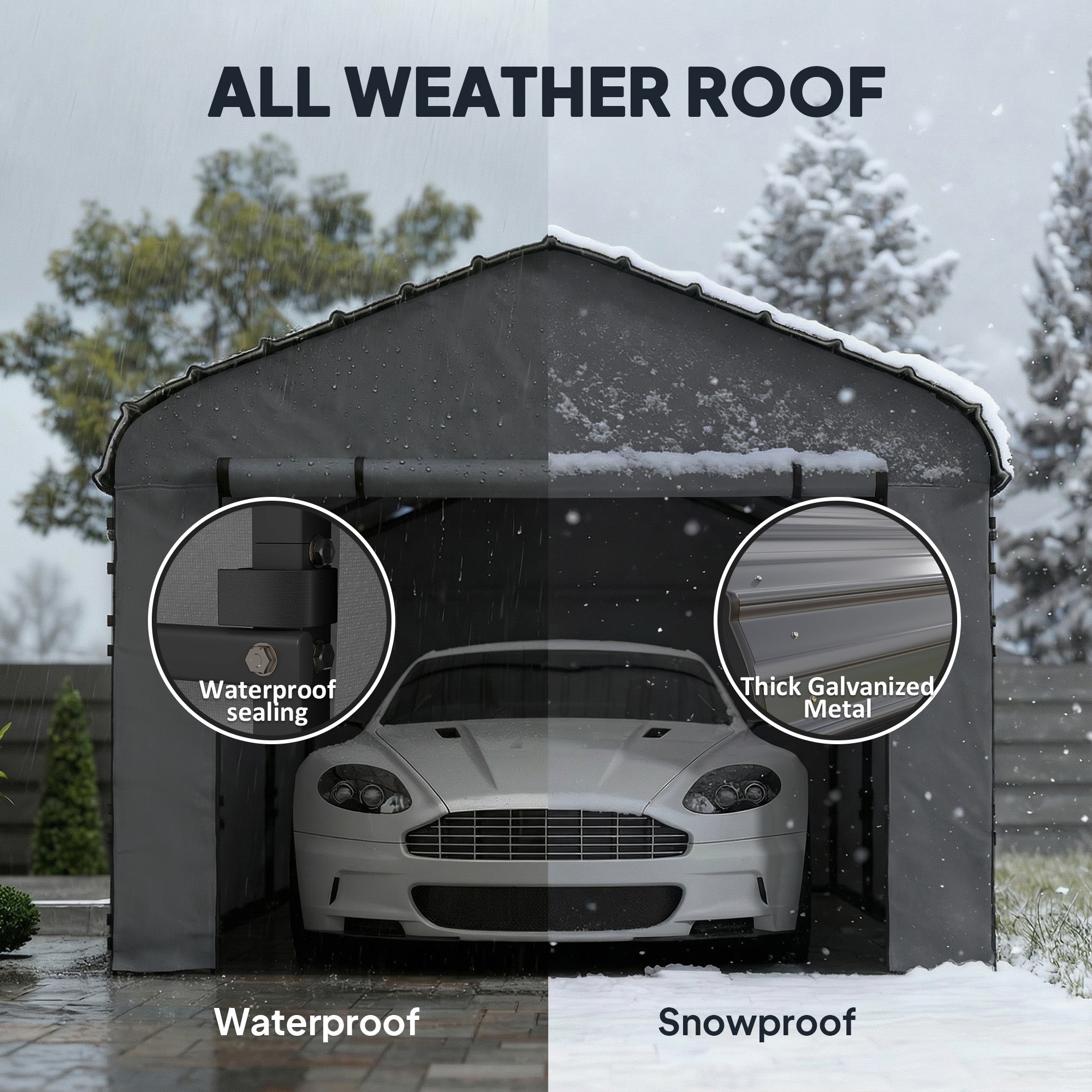 12' x 20' Metal Carport, Heavy Duty Garage Car Canopy with Galvanized Metal Roof and Removable Sidewalls, Dark Gray