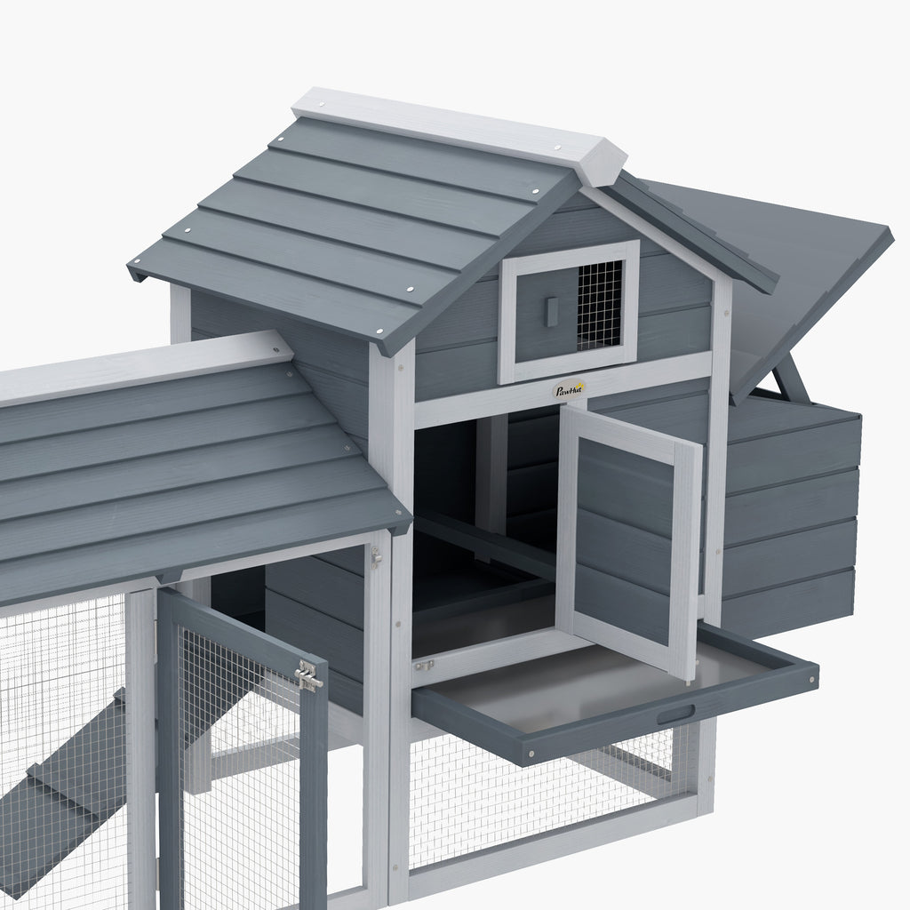 59" Small Wooden Chicken coop Hen House Poultry Cage for Outdoor Backyard with 2 Doors, Nesting Box and Removable Tray, Gray