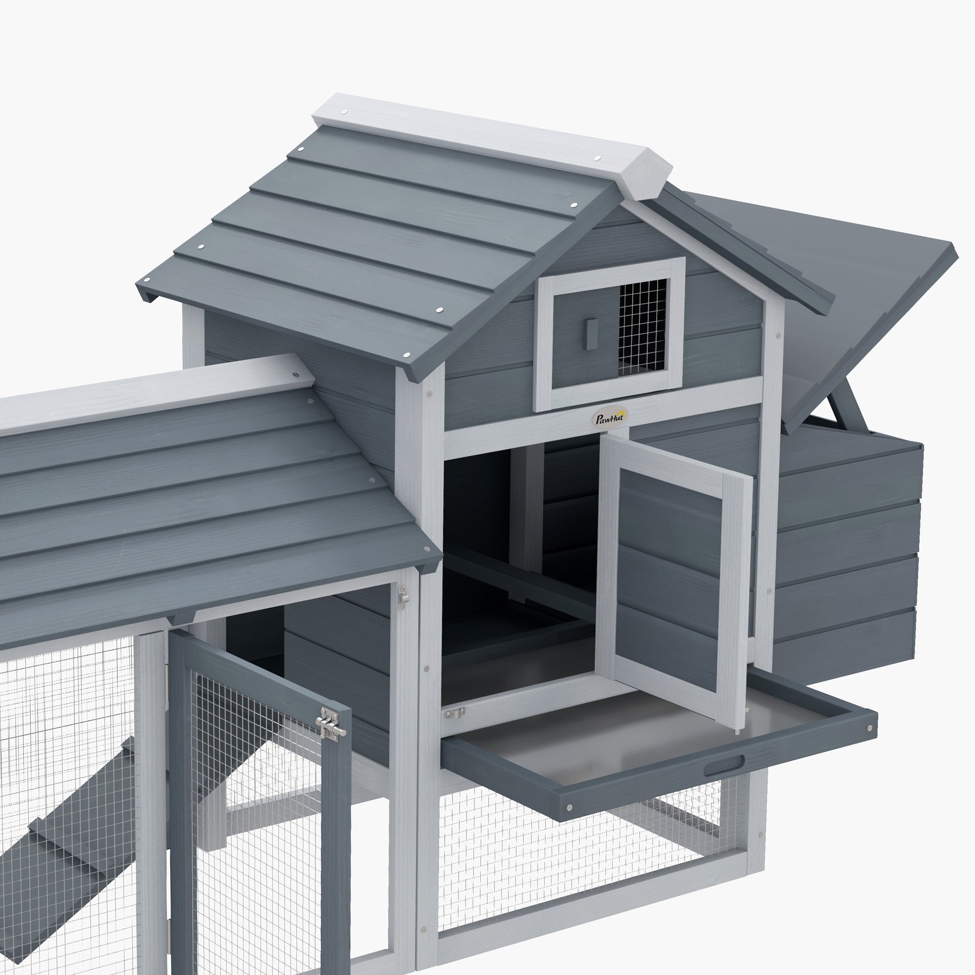59" Small Wooden Chicken coop Hen House Poultry Cage for Outdoor Backyard with 2 Doors, Nesting Box and Removable Tray, Gray
