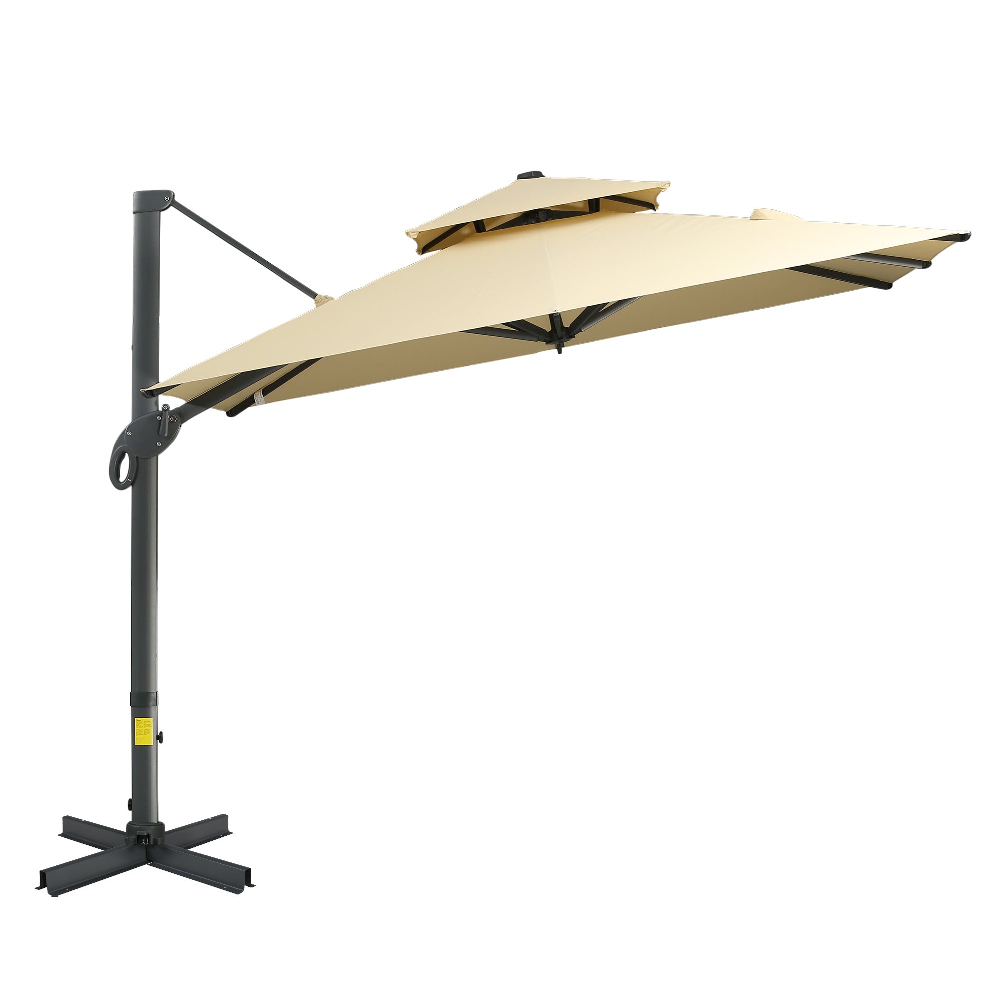 10ft Offset Patio Umbrella, Hanging Cantilever Umbrella, Square Shape, Aluminum Cross Base, Tilt, 360-Degree Rotation, Beige