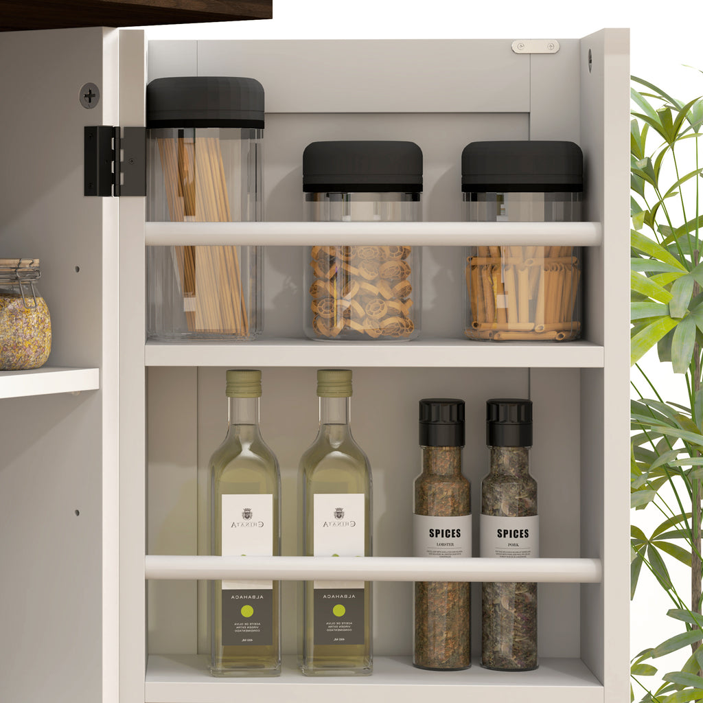 64" Tall Kitchen Pantry Cabinet with Motion Sensor Light, Spice Racks and Adjustable Shelves, White