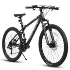 26" Mountain Bike with 21-Speed High-Carbon Steel Frame, Dual Disc Brakes, Adjustable Seatpost, 67" L x 26.5" W x 38.5" H, Black+Gray