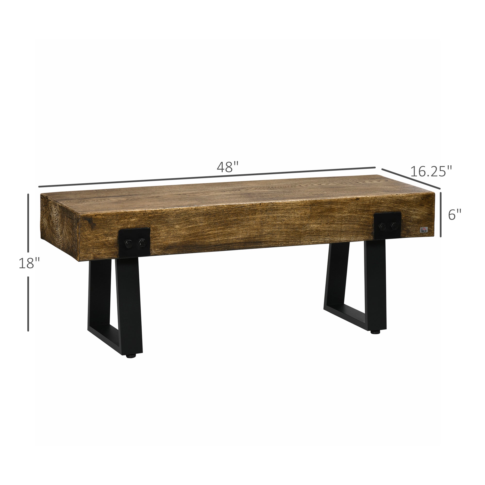 Garden Bench with Metal Legs, Rustic Wood Effect Concrete Entryway Bench, End of Bed Bench, Indoor Outdoor Use for Patio, Park, Porch and Lawn, Natural and Black