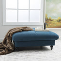 Tufted Ottoman with Upholstered Polyester Blend, Button Tufting, Turned Feet, 40.5" x 40.5" x 16.9", Navy Blue