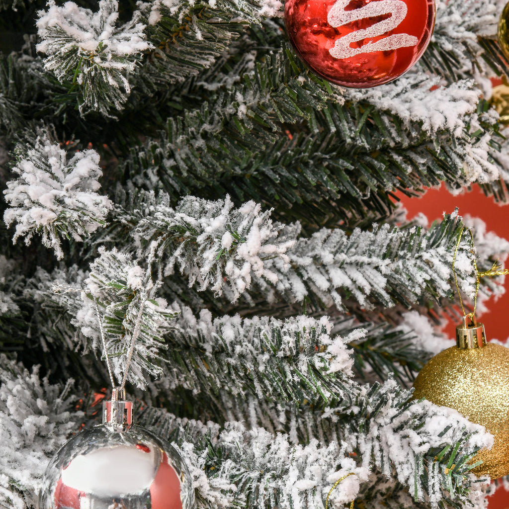 9ft Flocked Christmas Tree, Pencil Artificial Xmas Tree with Faux Snow, Dense Branches, Foldable Metal Base for Indoor Holiday Decor