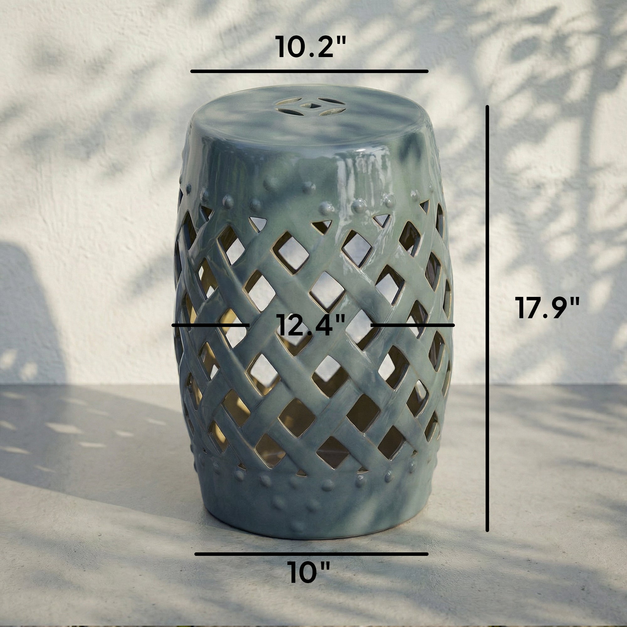 12.5" x 18" Ceramic Garden Stool with Woven Lattice Design & Glazed Strong Materials Decorative Outdoor Stool, Green
