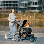 3 Wheels Pet Stroller for Small Dogs and Medium Dogs with Adjustable Canopy, Safety Tether, Storage Basket, Gray
