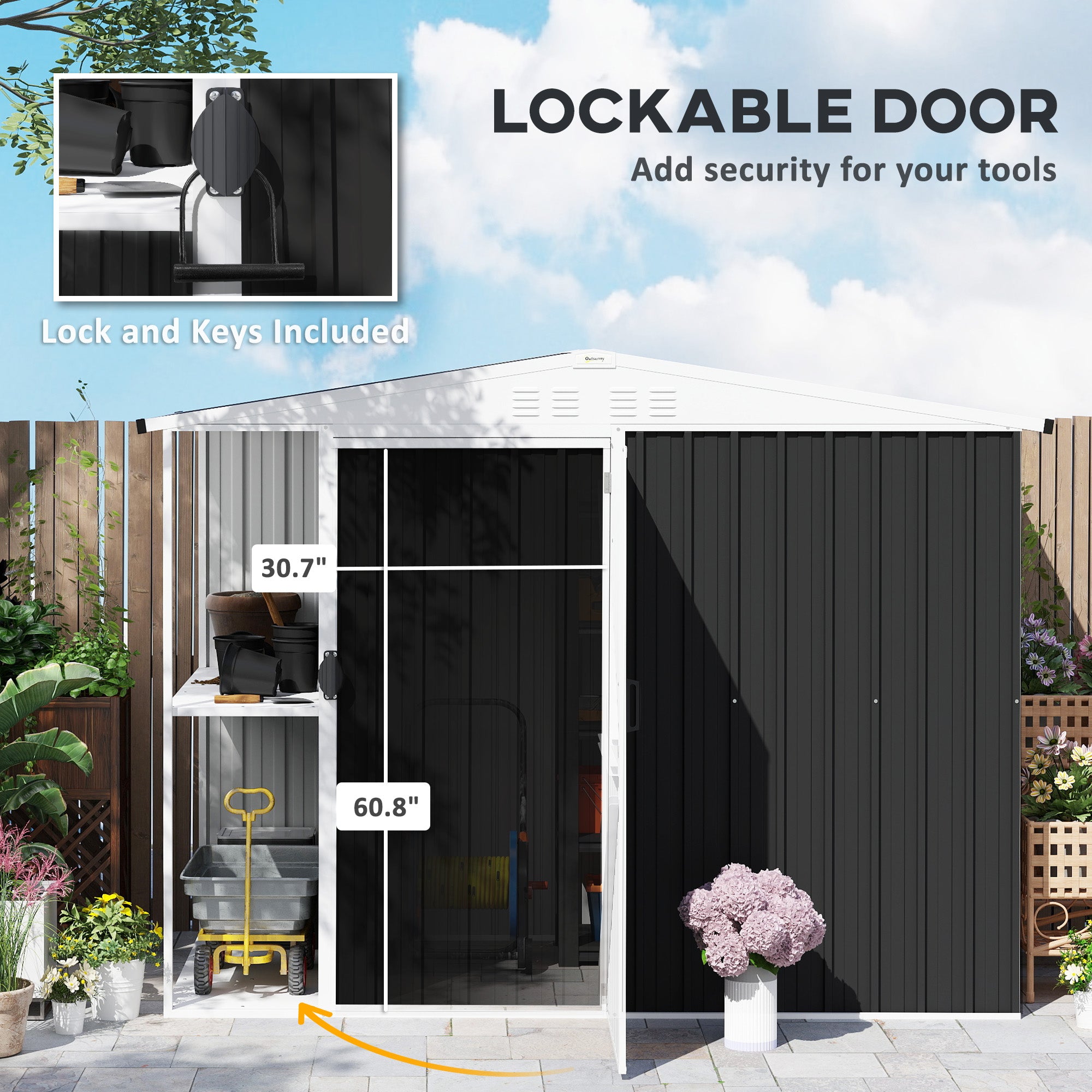 8 x 4ft Outdoor Garden Shed, Metal Shed with Air Vents and Lock for Backyard, Garden, Patio, Dark Gray