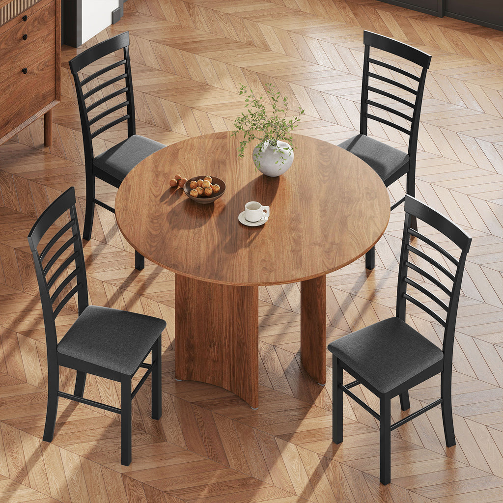 Wooden Dining Chairs Set of 2, Farmhouse Upholstered Kitchen Chairs with Rubber Wood Frame, Black and Gray