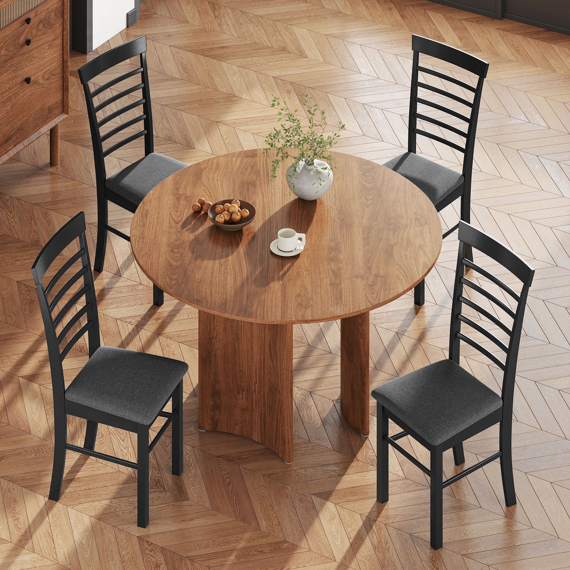 Wooden Dining Chairs Set of 2, Farmhouse Upholstered Kitchen Chairs with Rubber Wood Frame, Black and Gray