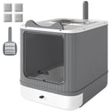 Cat Litter Box with Lid, Enclosed Litter Box for Medium Cats, Front-Entry and Top-Exit, Scoop, Deodorizer Bag, White