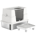 XL Stainless Steel Litter Box w/ 100° Flip Top, Scoop, Step, Top & Side Entry Enclosed Litter Box for Big Cats