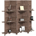 5 Panel 67" Tall Wood Privacy Screen Room Divider with 3 Shelves and Folding Storage for Bedroom, Walnut