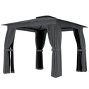 10' x 10' Outdoor Patio Gazebo, Soft Top Gazebo Canopy Shelter with Curtains, Netting, Steel Frame, Hook, Dark Gray