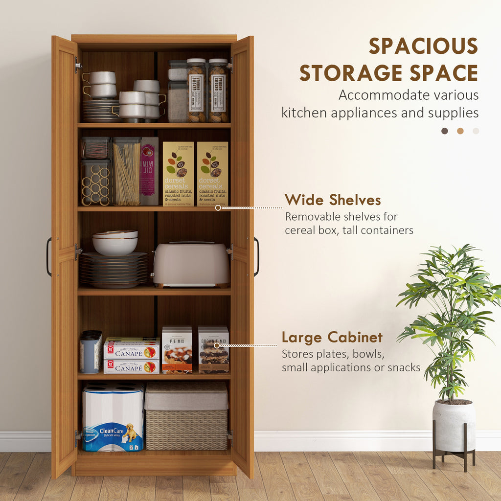 63" 2-Door Kitchen Pantry, Freestanding Cabinet with 2 Adjustable Shelves for Dining Room, Cinnamon Teak Wood Grain